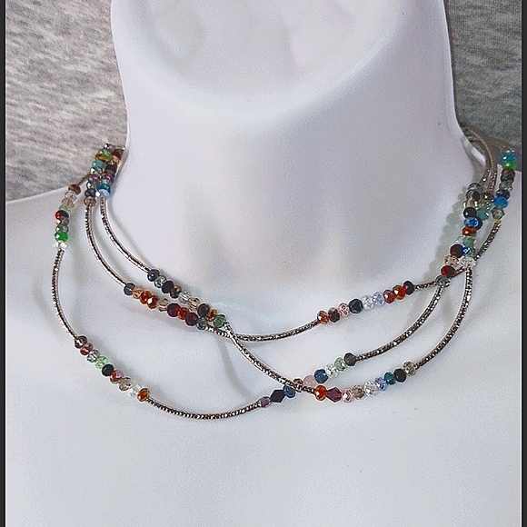 Multicolored Crystal and silver tone necklace - Picture 1 of 5